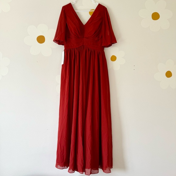 NWT Lavetir Rust A-Line V-Neck Chiffon Gown with Side Slit - Picture 6 of 16